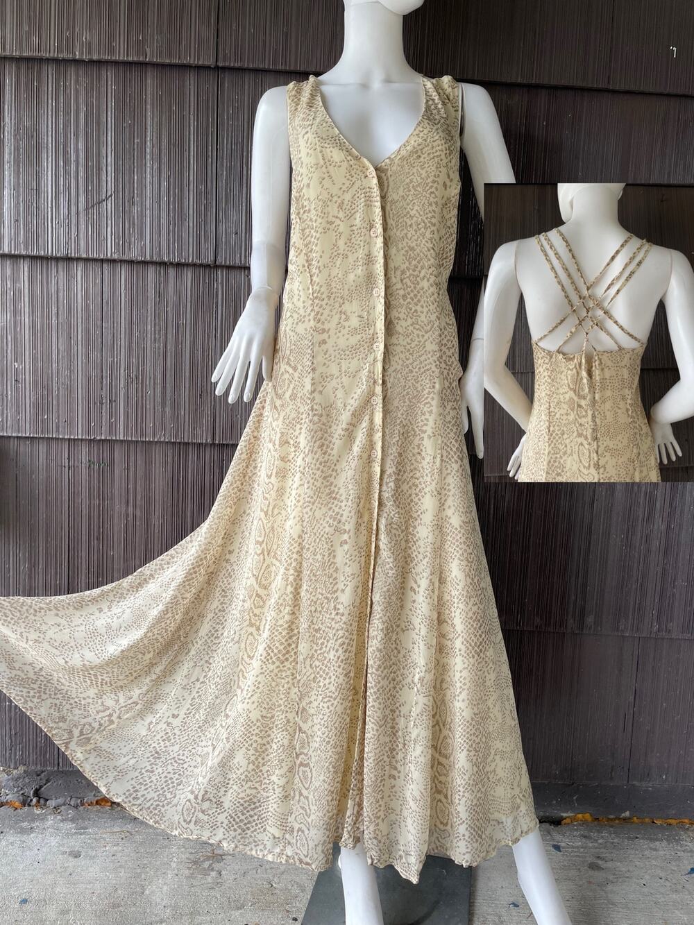 Vintage 90s Together Snake Print Sleeveless Button Front A-line Maxi Dress Boho